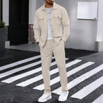 Textured Overshirt Set for Men - Khaki