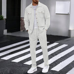 Textured Overshirt Set for Men - White
