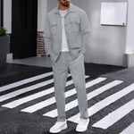 Textured Overshirt Set for Men - Gray