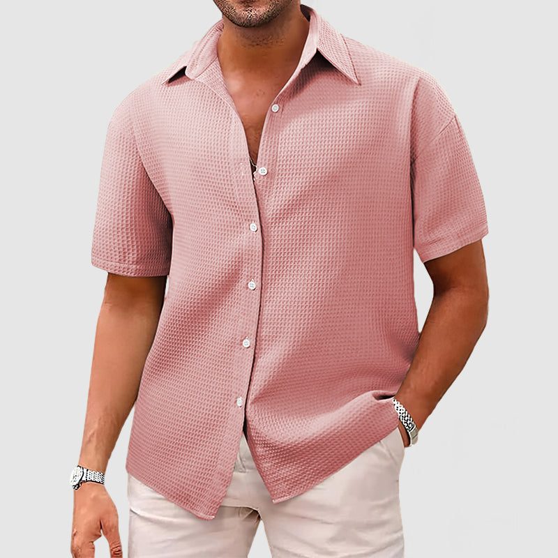Textured Short Sleeve Button-Down Shirt for Men