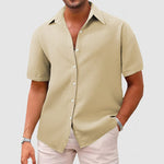 Textured Short Sleeve Button-Down Shirt for Men - Khaki