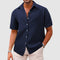 Textured Short Sleeve Button-Down Shirt for Men - Navy