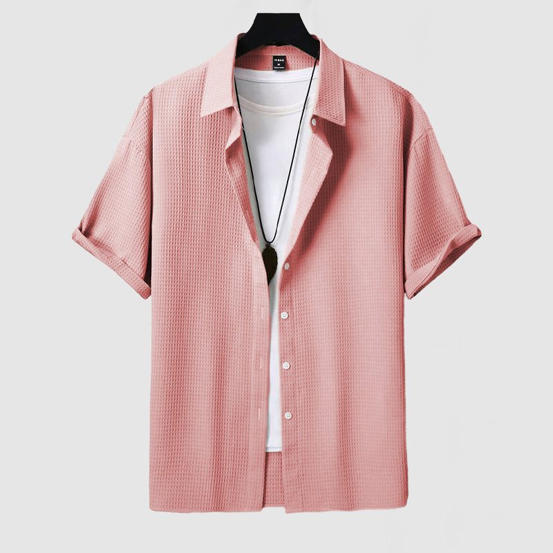 Textured Short Sleeve Button-Down Shirt for Men - View 2