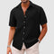 Textured Short Sleeve Button-Down Shirt for Men - Black