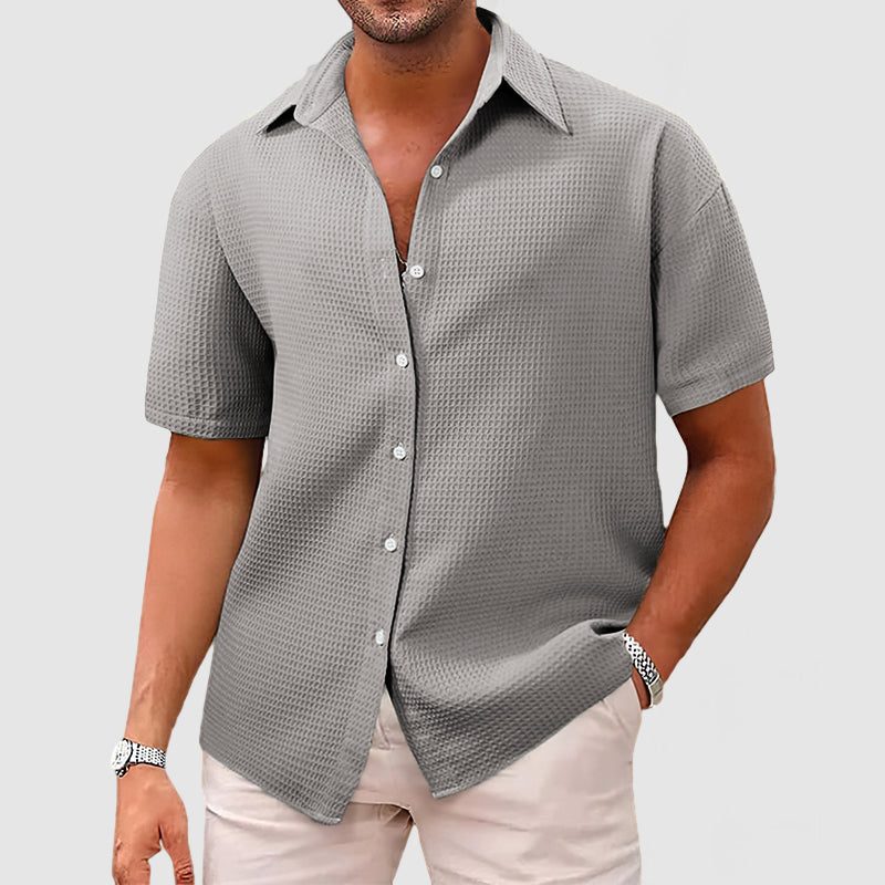Textured Short Sleeve Button-Down Shirt for Men - Gray