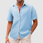 Textured Short Sleeve Button-Down Shirt for Men - Light Blue