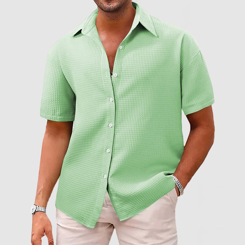Textured Short Sleeve Button-Down Shirt for Men - Green