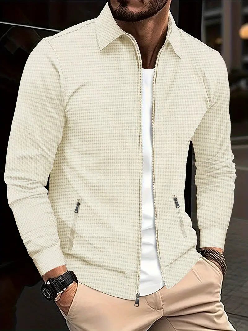 Textured Zip-Up Overshirt for Men