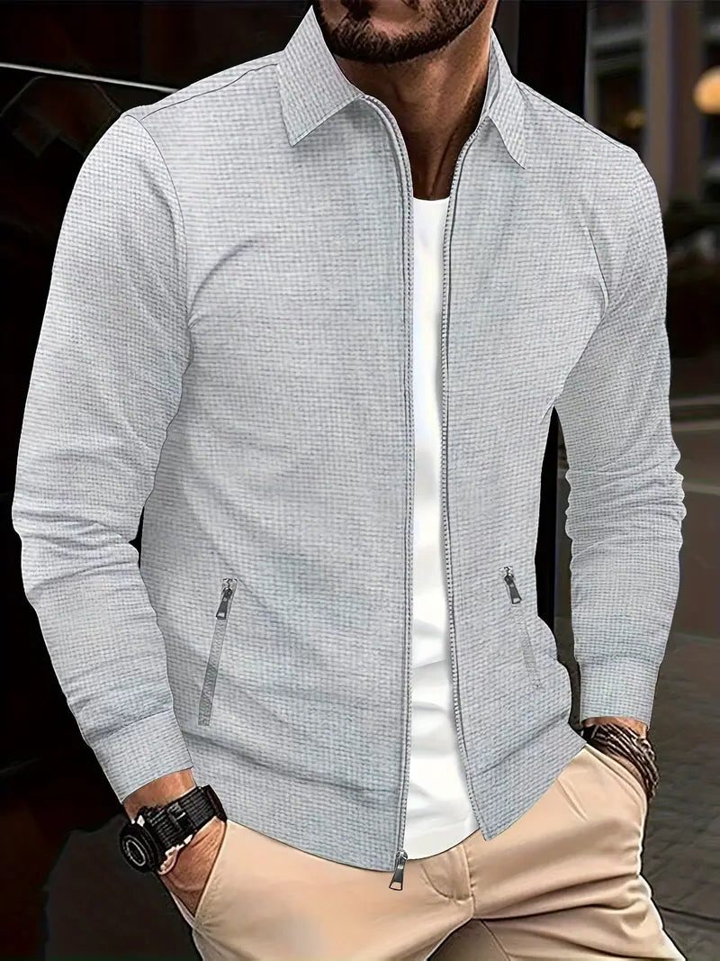 Textured Zip-Up Overshirt for Men - Grey