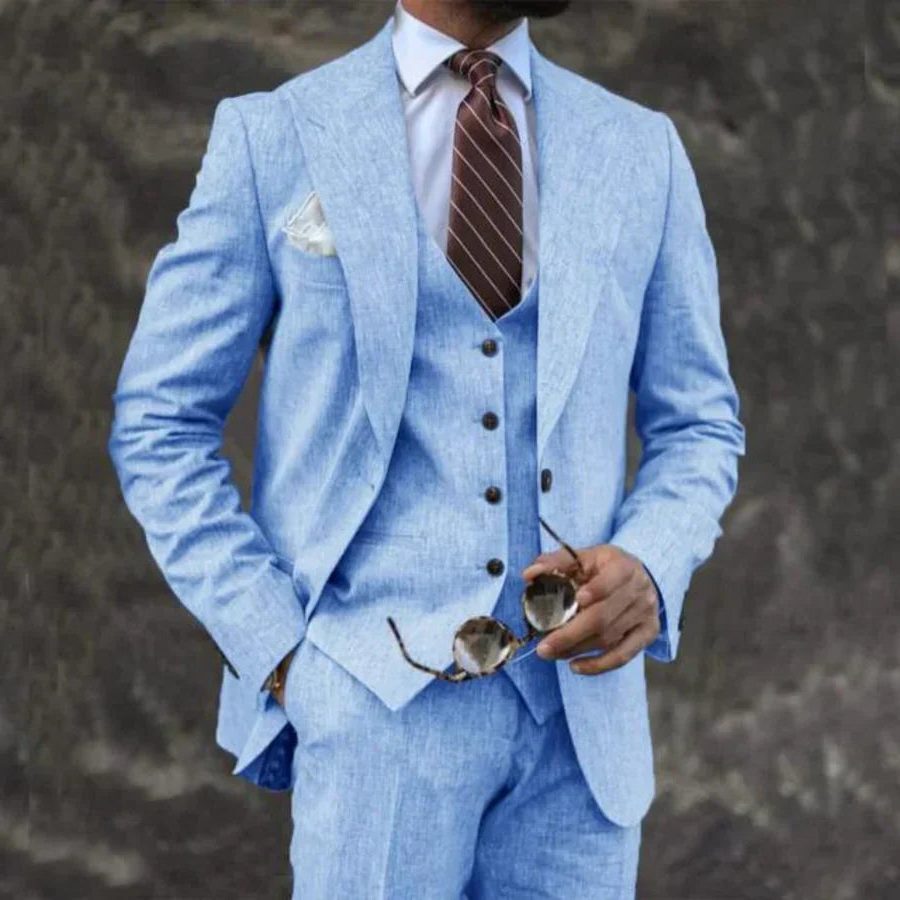 Three-Piece Double-Breasted Blazer Set for Men - Light Green