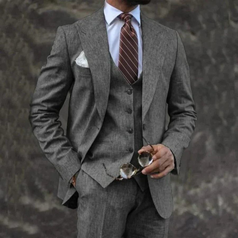 Three-Piece Double-Breasted Blazer Set for Men - Dark Gray