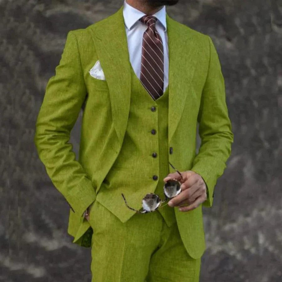 Three-Piece Double-Breasted Blazer Set for Men - Green
