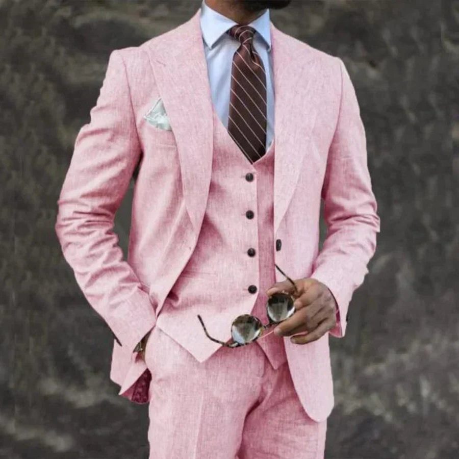 Three-Piece Double-Breasted Blazer Set for Men - Pink