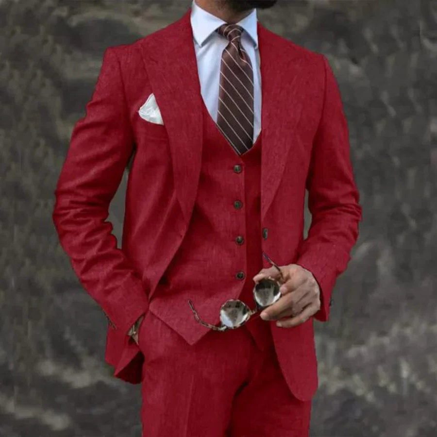 Three-Piece Double-Breasted Blazer Set for Men - Red