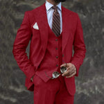 Three-Piece Double-Breasted Blazer Set for Men - Red