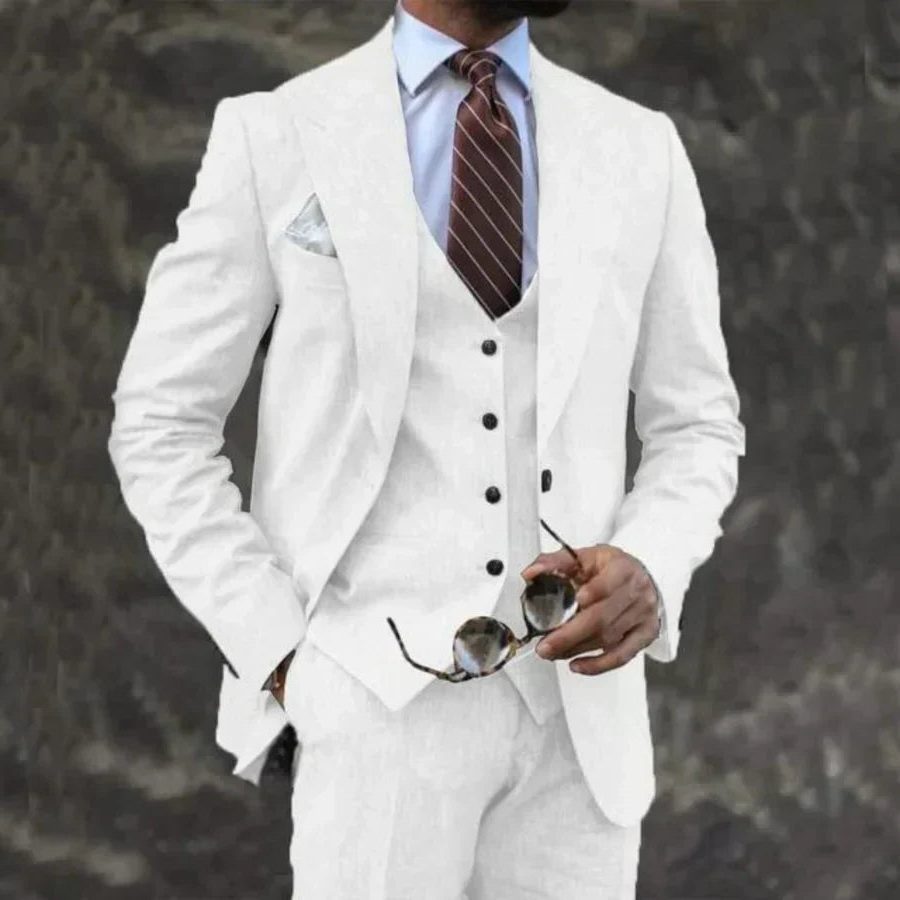 Three-Piece Double-Breasted Blazer Set for Men - White