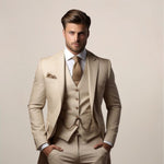 Three-Piece Double-Breasted Suit for Men - Beige