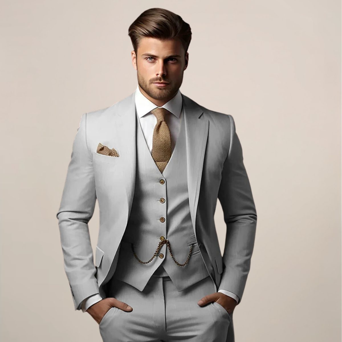 Three-Piece Double-Breasted Suit for Men - Gray