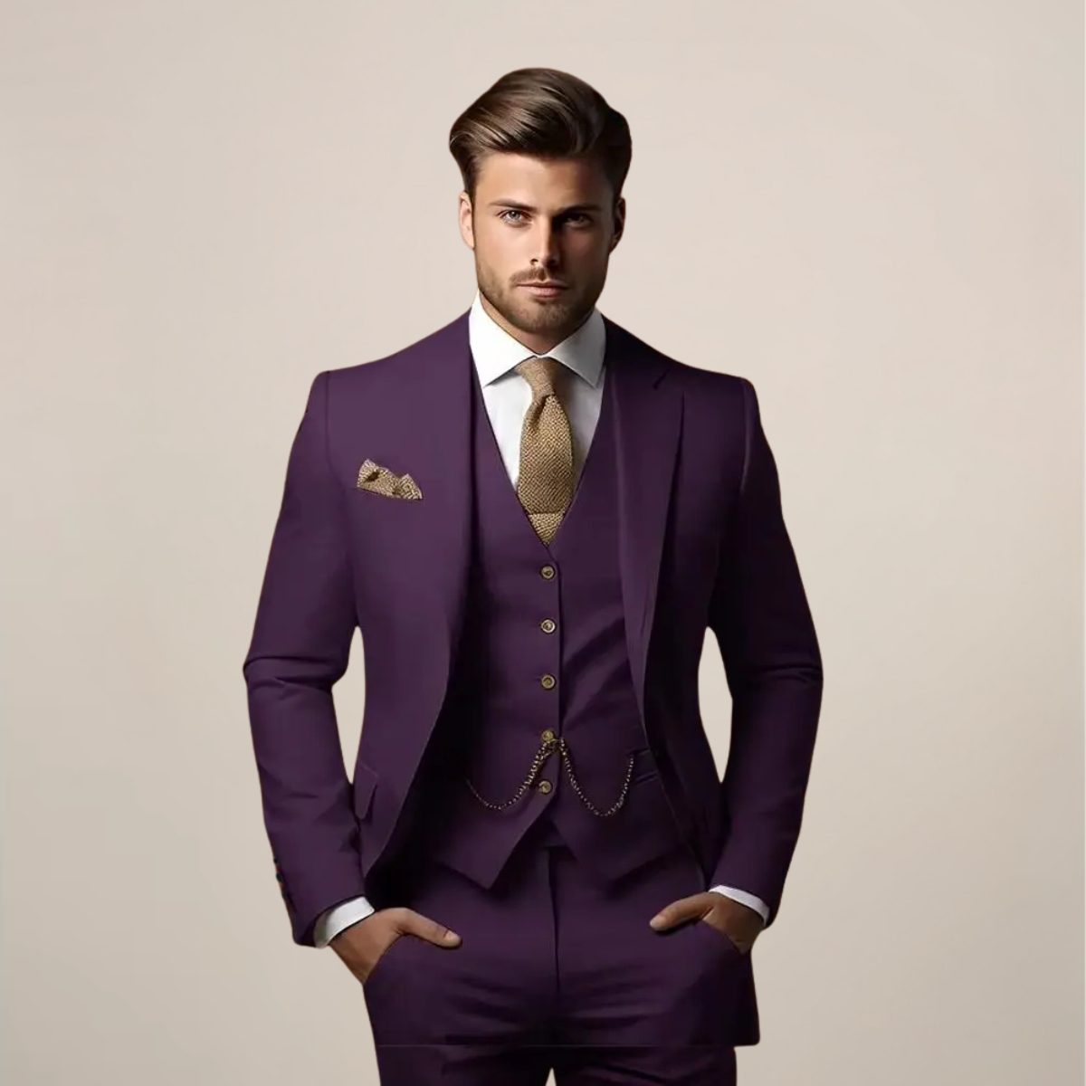 Three-Piece Double-Breasted Suit for Men - Purple