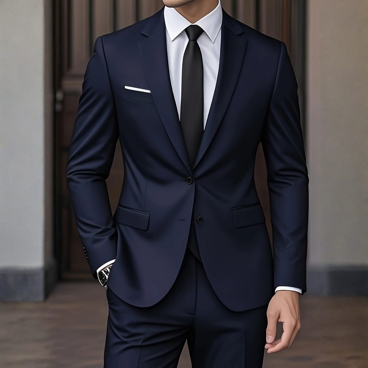 Two-Button Notch Lapel Suit for Men - Navy Blue