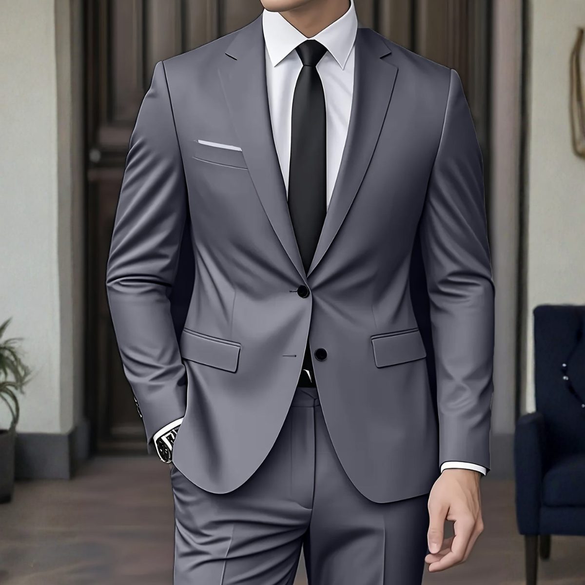 Two-Button Notch Lapel Suit for Men - Gray