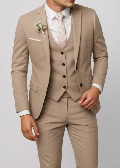 Two-Piece Single-Breasted Blazer Set for Men - Apricot
