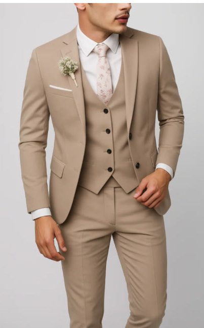 Two-Piece Single-Breasted Blazer Set for Men - Apricot