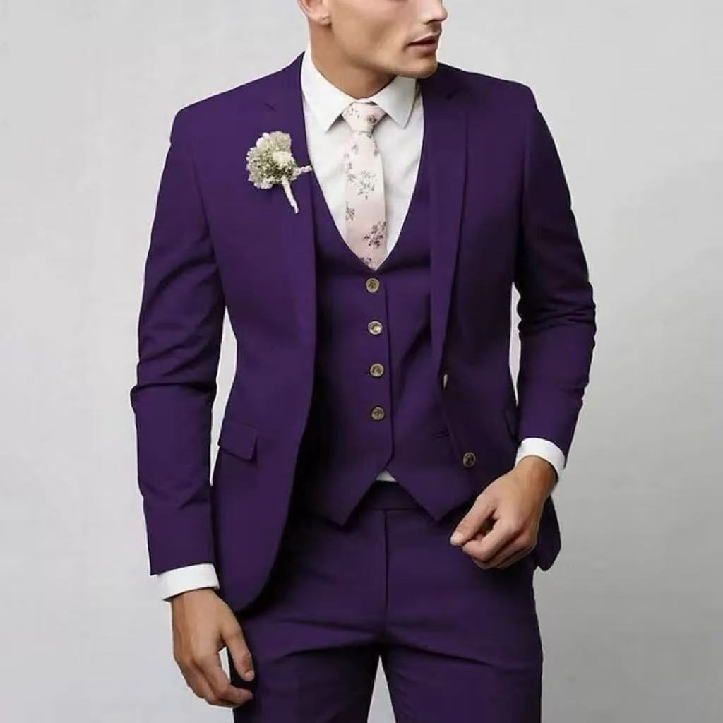 Two-Piece Single-Breasted Blazer Set for Men - Purple