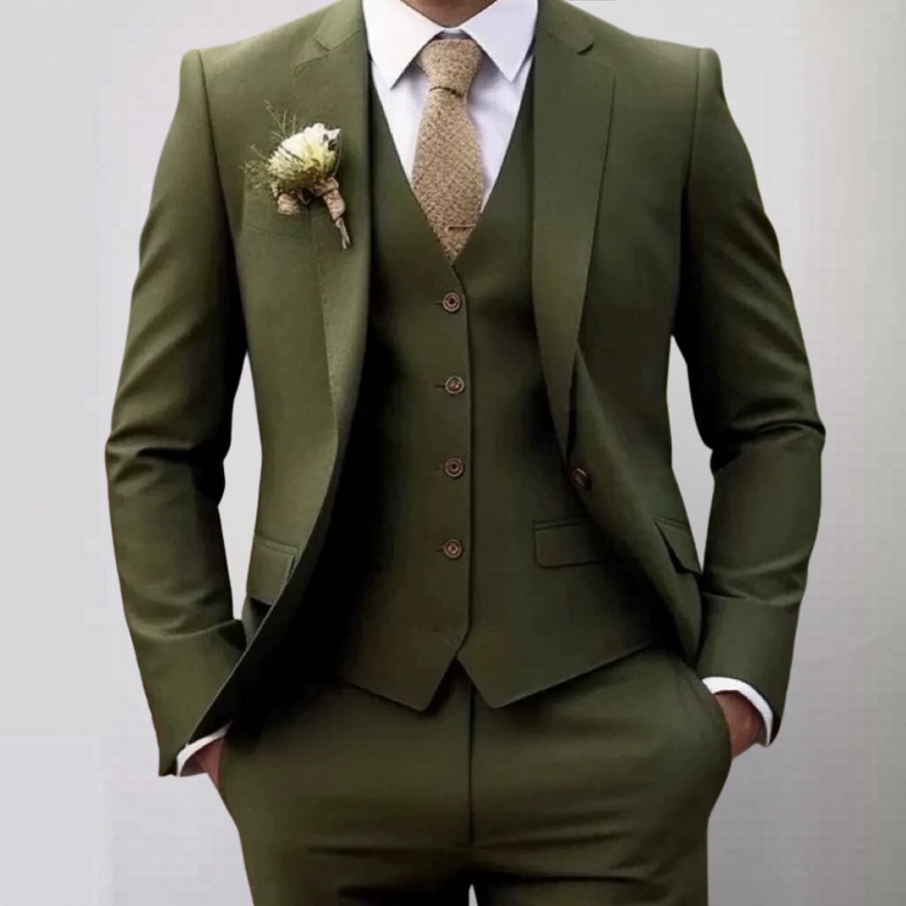 Two-Piece Single-Breasted Blazer Set for Men - Dark Green