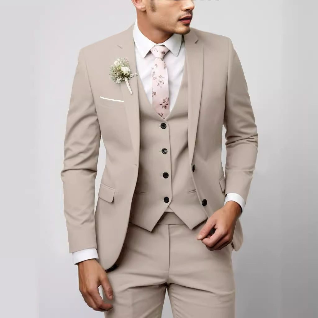 Two-Piece Single-Breasted Blazer Set for Men - Beige