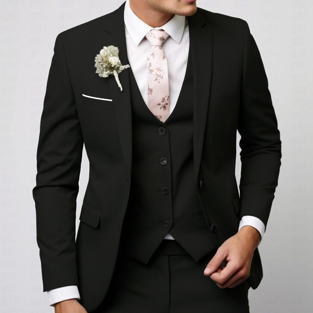 Two-Piece Single-Breasted Blazer Set for Men - Black