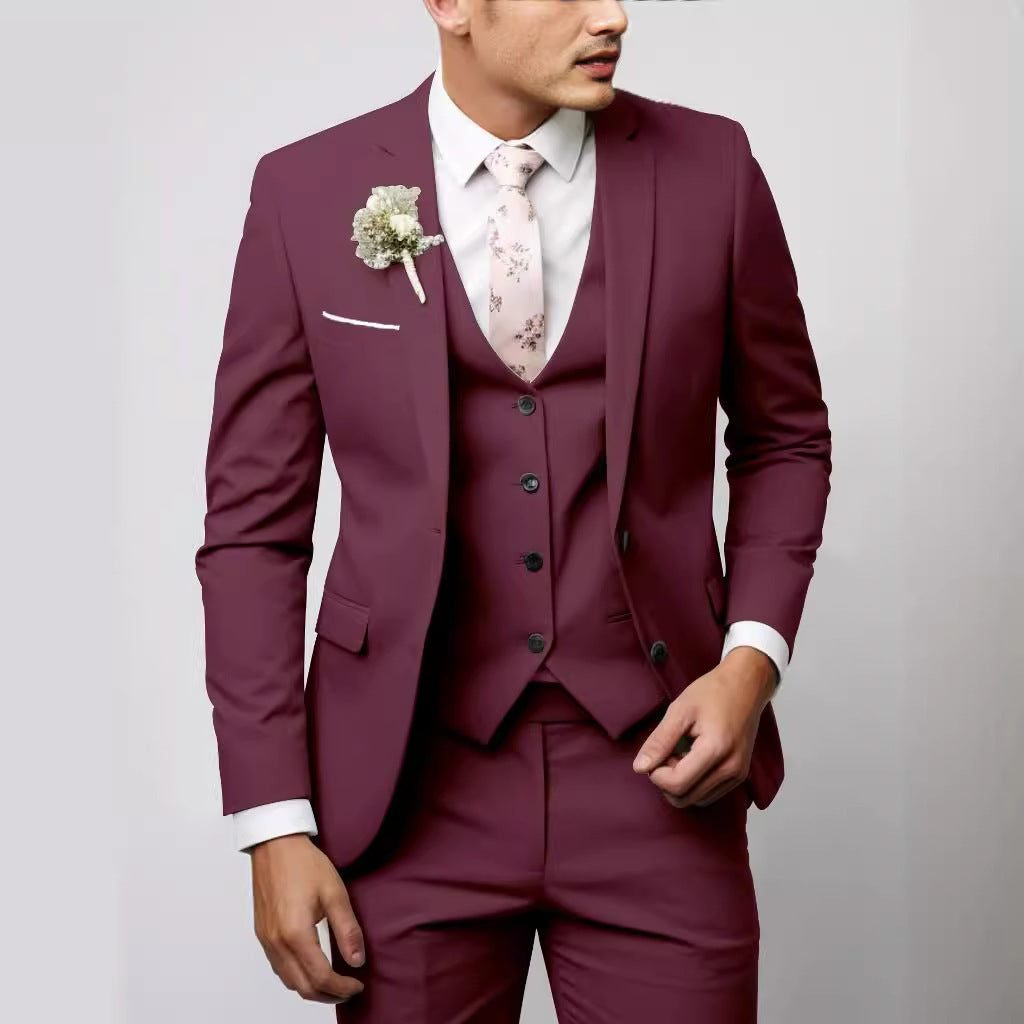 Two-Piece Single-Breasted Blazer Set for Men - Burgundy