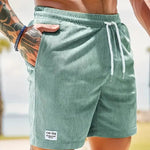 Ribbed Corduroy Shorts with Drawstring for Men - Sage Green