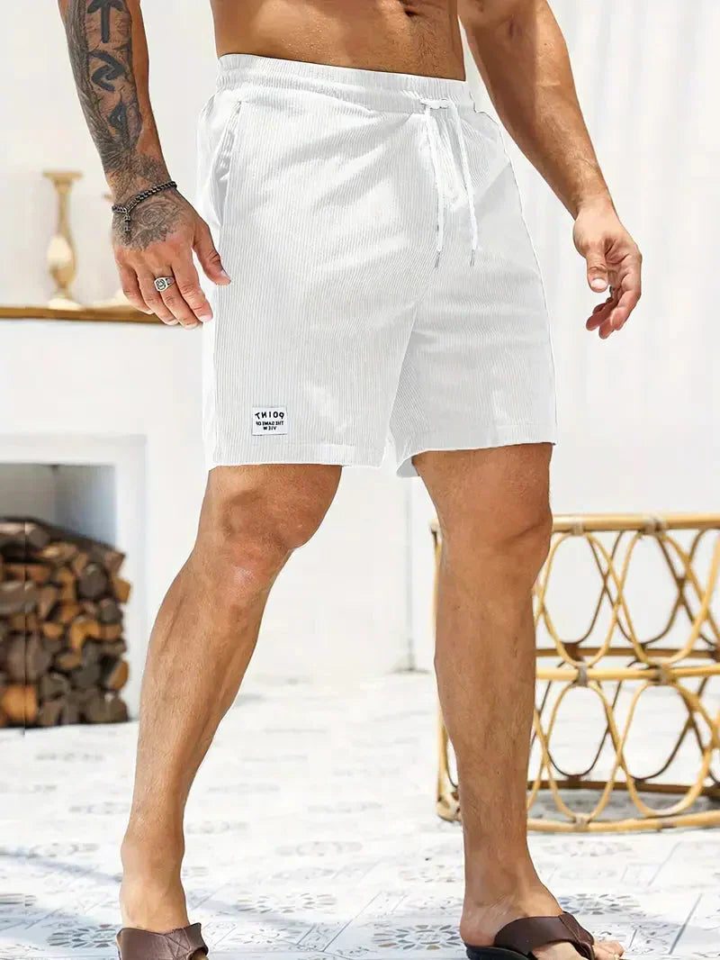Ribbed Corduroy Shorts with Drawstring for Men - View 9