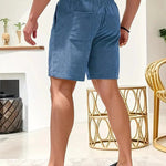 Ribbed Corduroy Shorts with Drawstring for Men - View 8