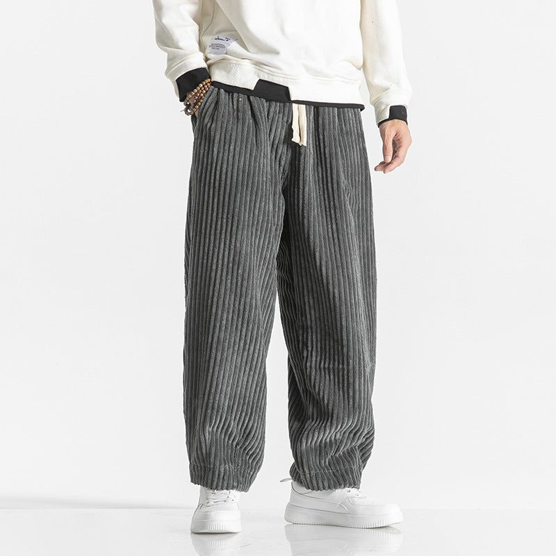 Ribbed Corduroy Relaxed Fit Trousers for Men - Gray