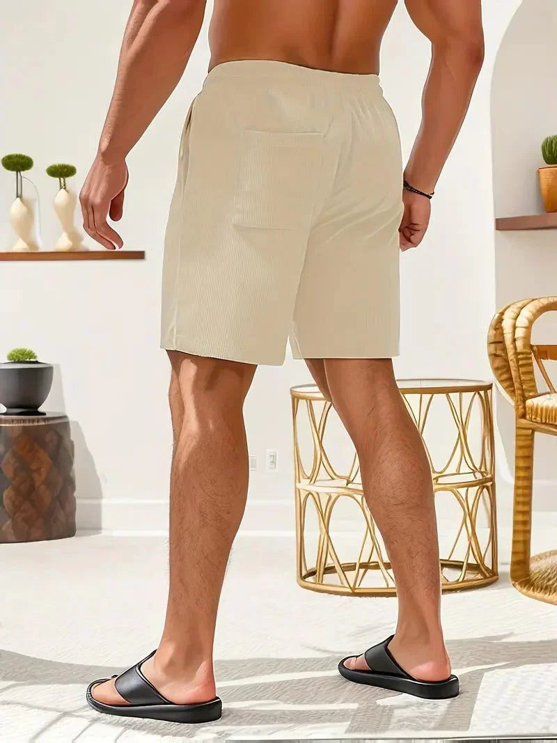 Ribbed Corduroy Shorts with Drawstring for Men - View 23