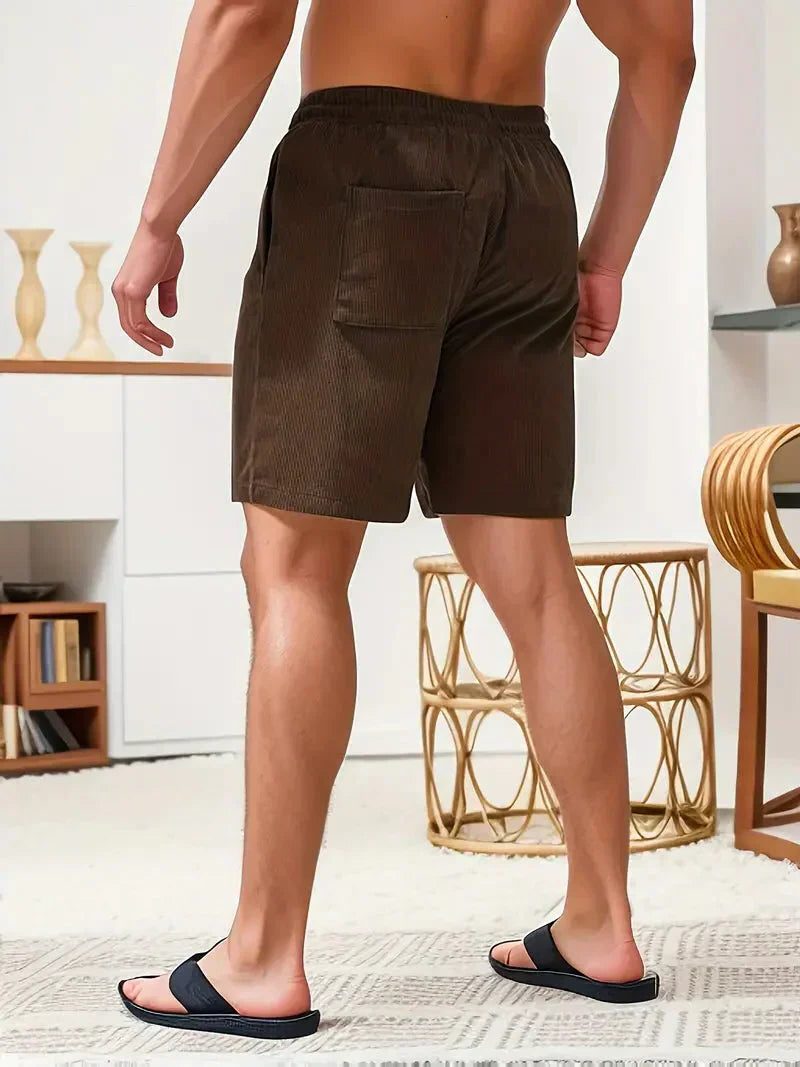 Ribbed Corduroy Shorts with Drawstring for Men - View 19