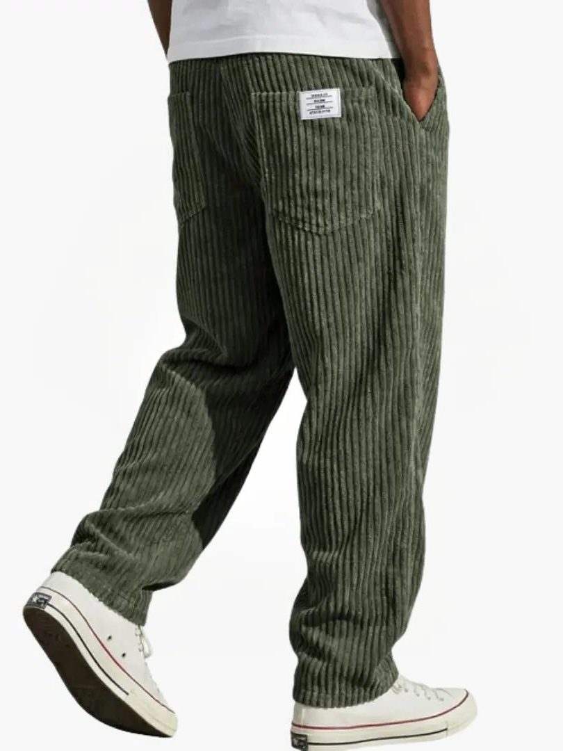 Ribbed Corduroy Straight Leg Trousers for Men - Green