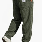 Ribbed Corduroy Straight Leg Trousers for Men - Green