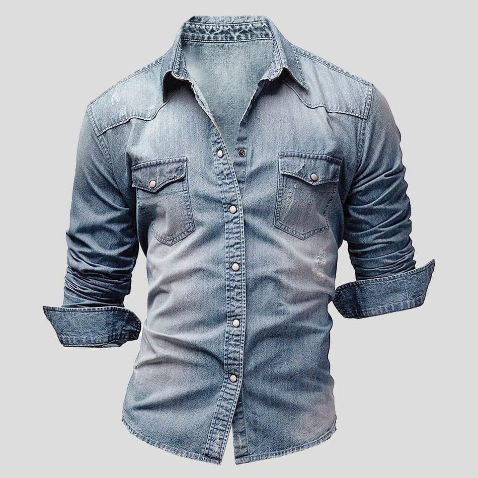 Vintage Denim Button-Down Shirt for Men
