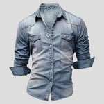 Vintage Denim Button-Down Shirt for Men