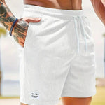 Ribbed Corduroy Shorts with Drawstring for Men - White