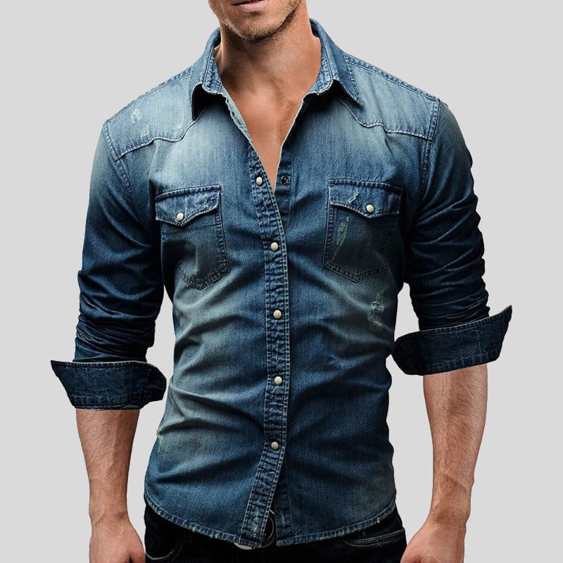 Vintage Denim Button-Down Shirt for Men - View 4