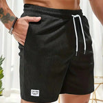Ribbed Corduroy Shorts with Drawstring for Men - Black