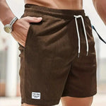Ribbed Corduroy Shorts with Drawstring for Men - Brown