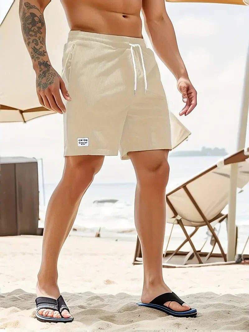 Ribbed Corduroy Shorts with Drawstring for Men - View 22
