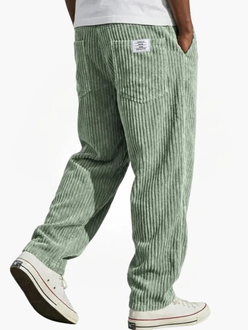 Ribbed Corduroy Straight Leg Trousers for Men - Light Green