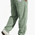 Ribbed Corduroy Straight Leg Trousers for Men - Light Green