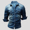 Vintage Denim Button-Down Shirt for Men - Dark Blue